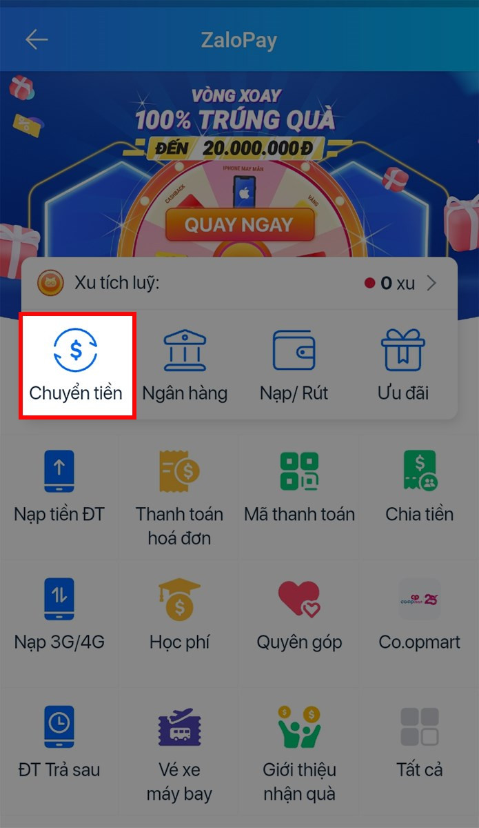 Chọn Chuyển tiền