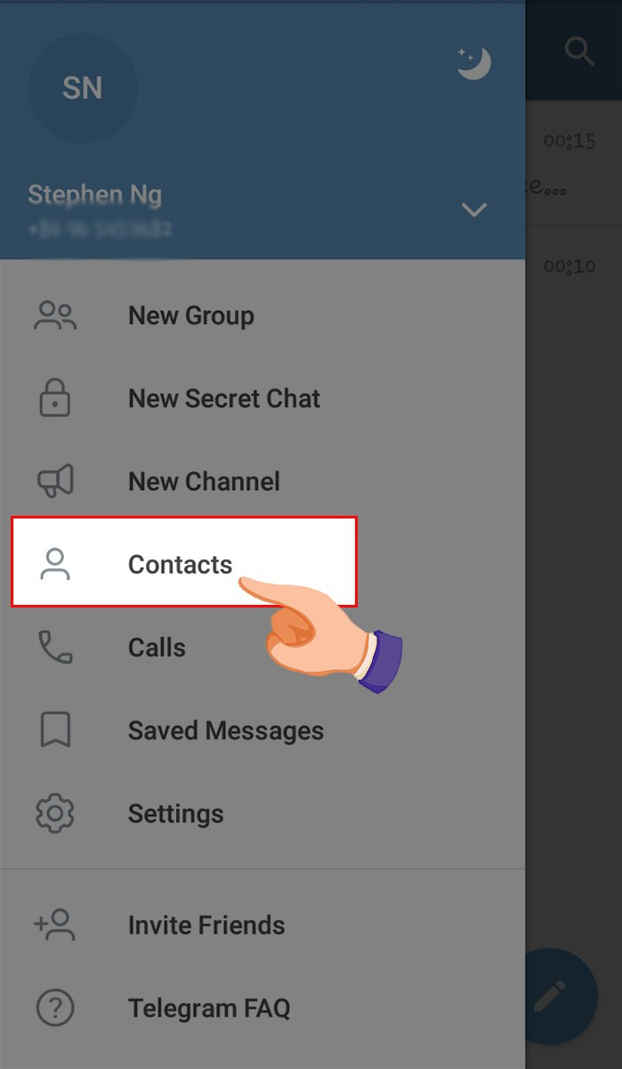 Chọn Contacts trên Telegram