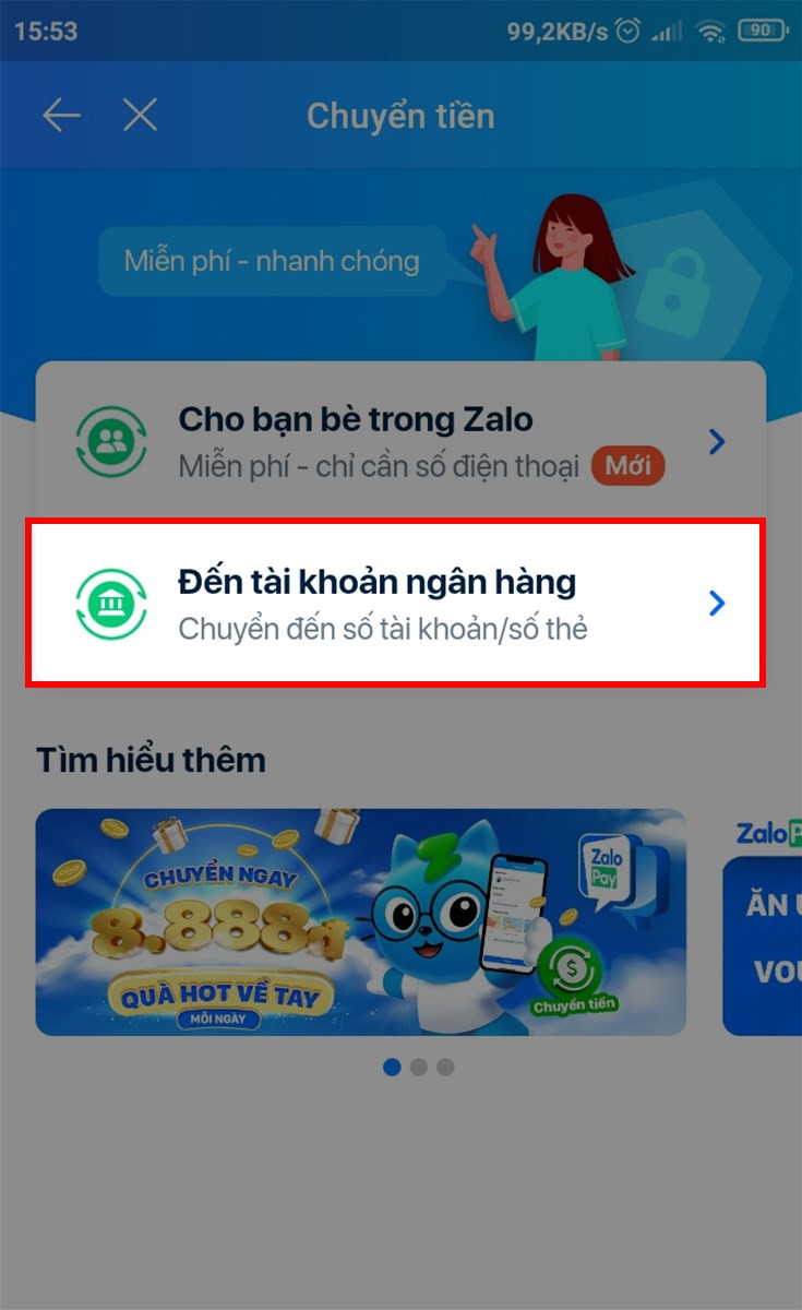 Chọn Đến tài khoản ngân hàng