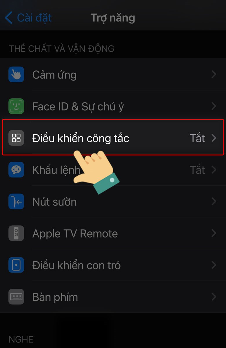 Chọn Điều khiển công tắc