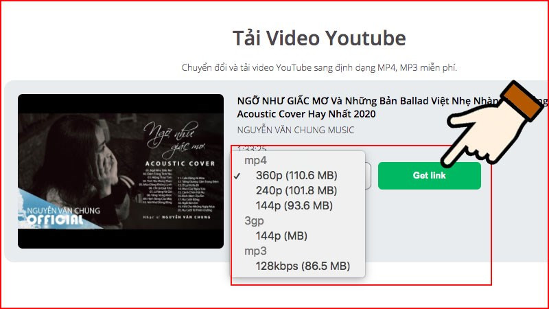 Chọn định dạng và tải video trên YT1s