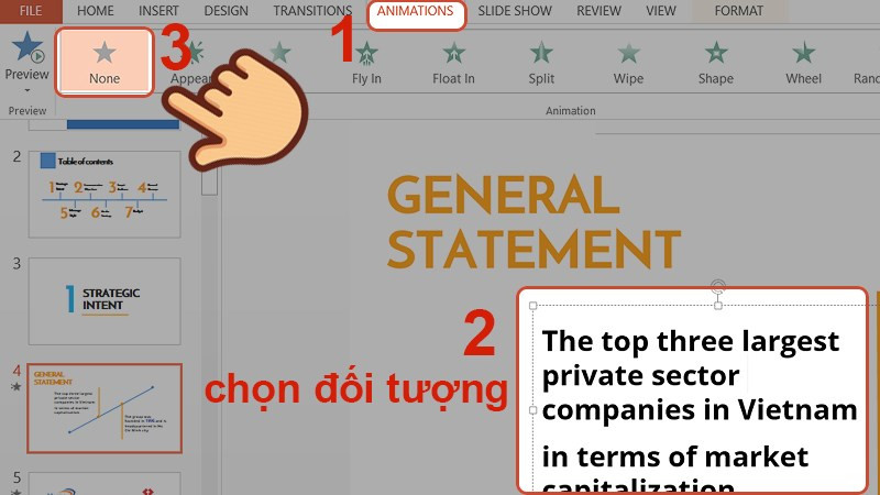 Chọn đối tượng và click None