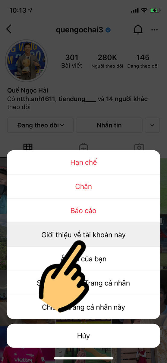 Chọn Giới thiệu về tài khoản này