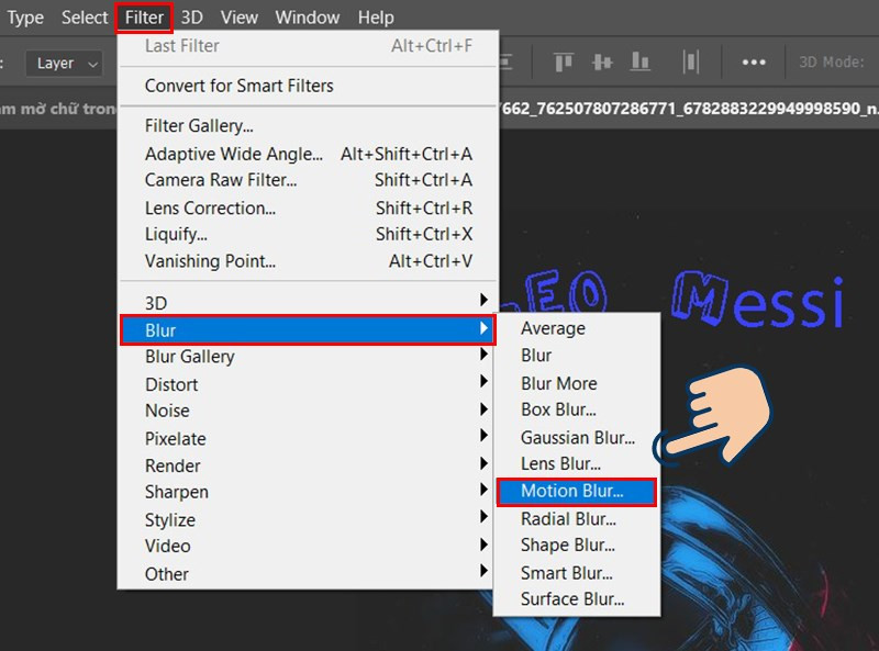 Chọn hiệu ứng Motion Blur trong Photoshop