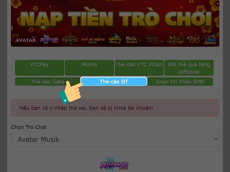 Chọn hình thức thanh toán thẻ cào