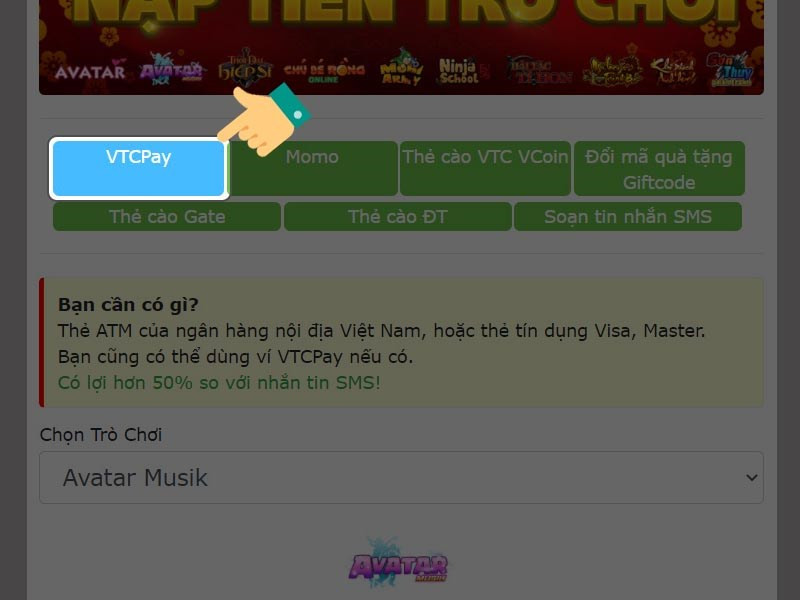 Chọn hình thức thanh toán VTCPay