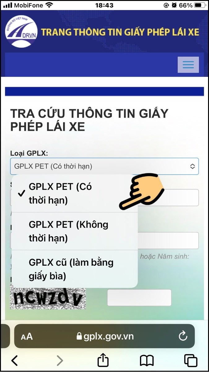 Chọn Loại GPLX tương ứng với bằng lái xe của bạn