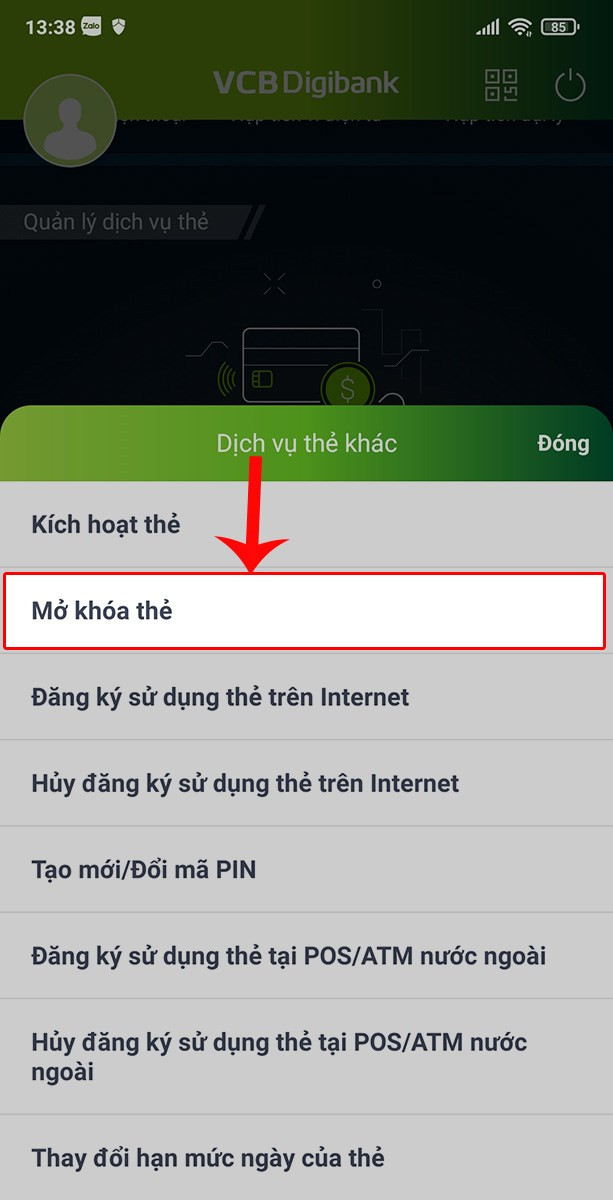 Chọn Mở khóa thẻ.