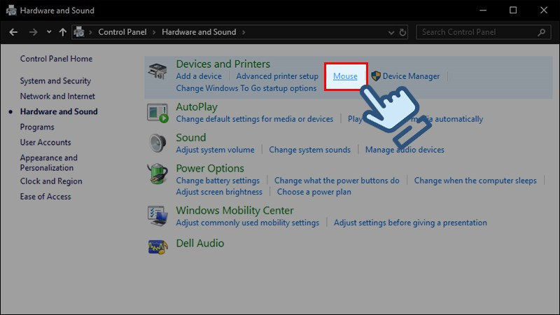 Chọn Mouse trong Devices and Printers
