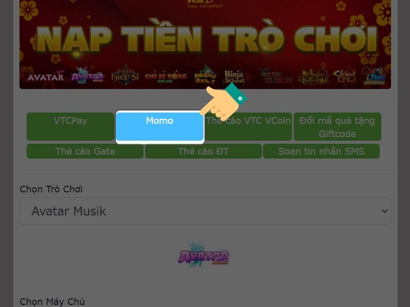 Chọn phương thức thanh toán MoMo