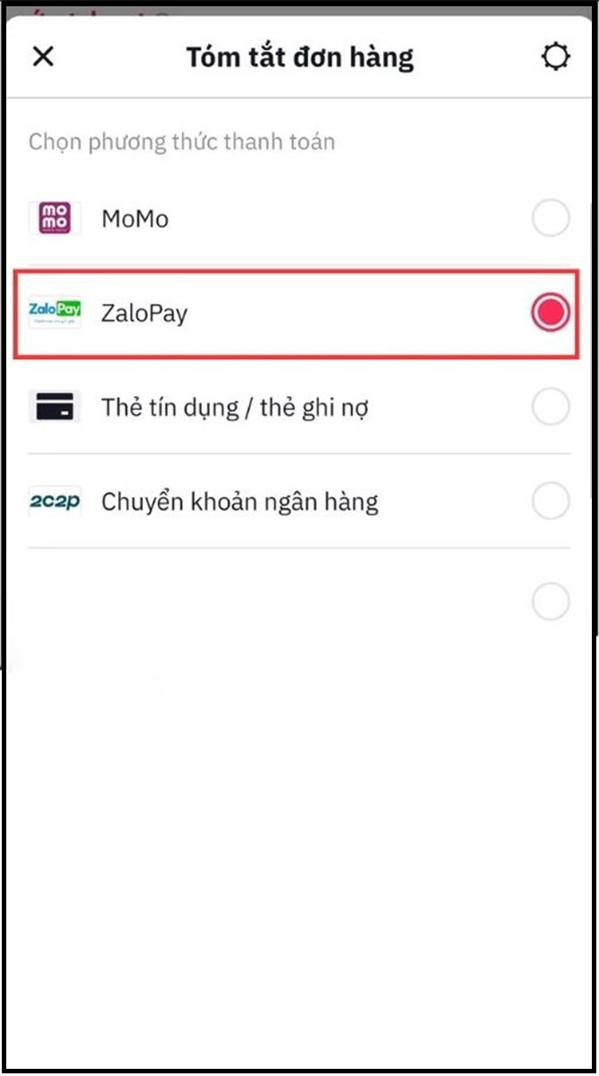 Chọn phương thức thanh toán Zalo Pay