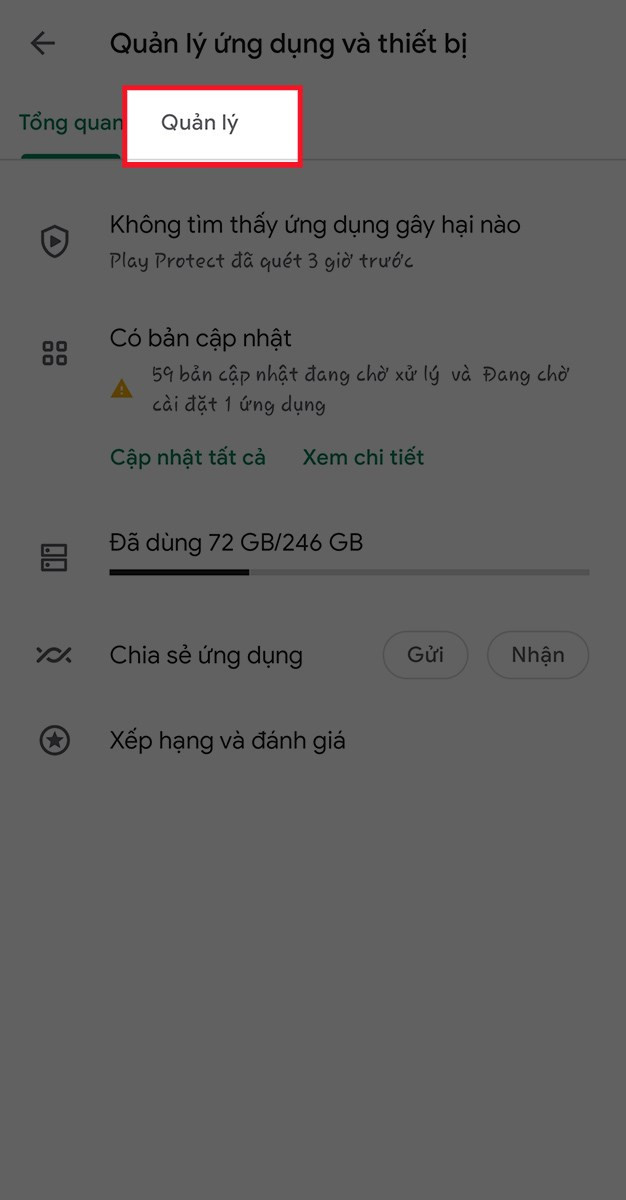 chọn tab Quản lý