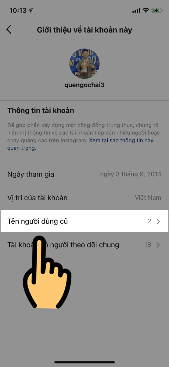 Chọn Tên người dùng cũ