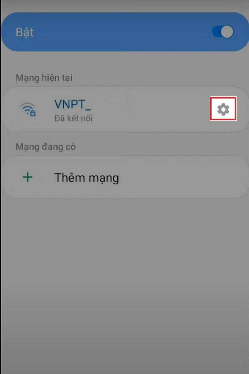 Chọn tên Wifi và ấn vào biểu tượng răng cưa