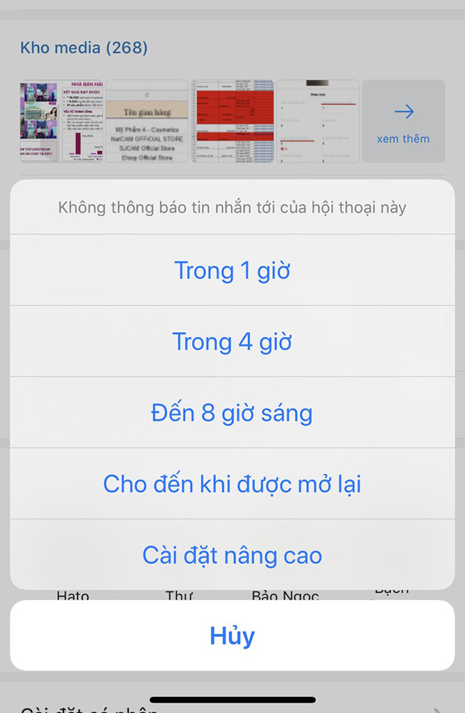 Chọn thời gian tắt thông báo