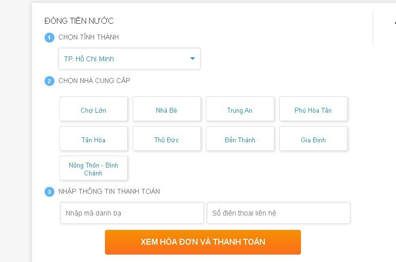 Chọn thông tin cần thiết và nhấn xem hóa đơn và thanh toán