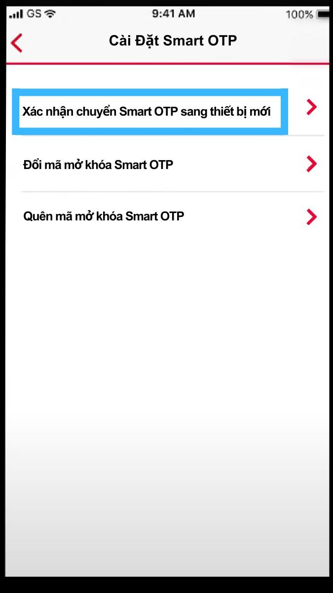 Chọn Xác nhận chuyển Smart OTP