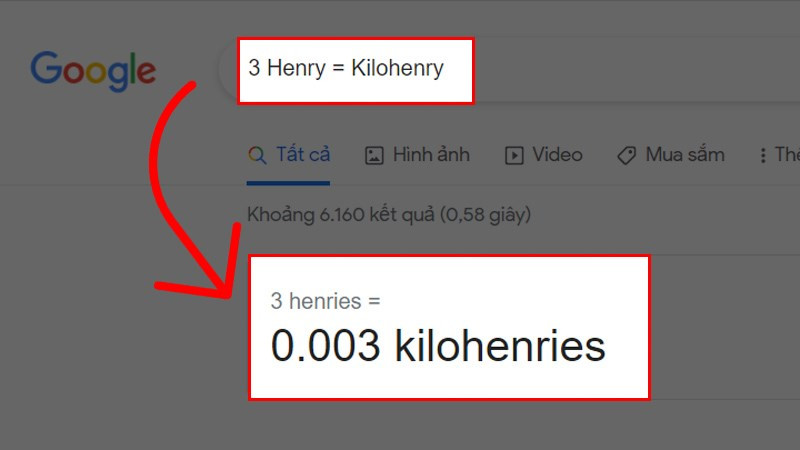 Chuyển đổi đơn vị Henry bằng Google