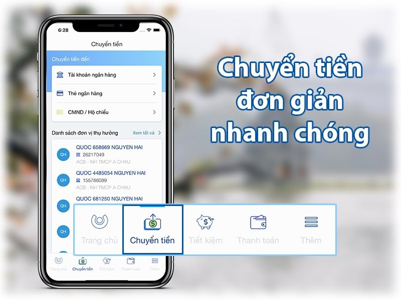 Chuyển tiền qua ứng dụng ACB Online Banking