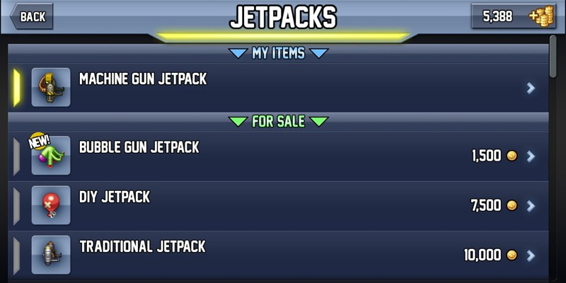 Cửa hàng vật phẩm trong Jetpack Joyride