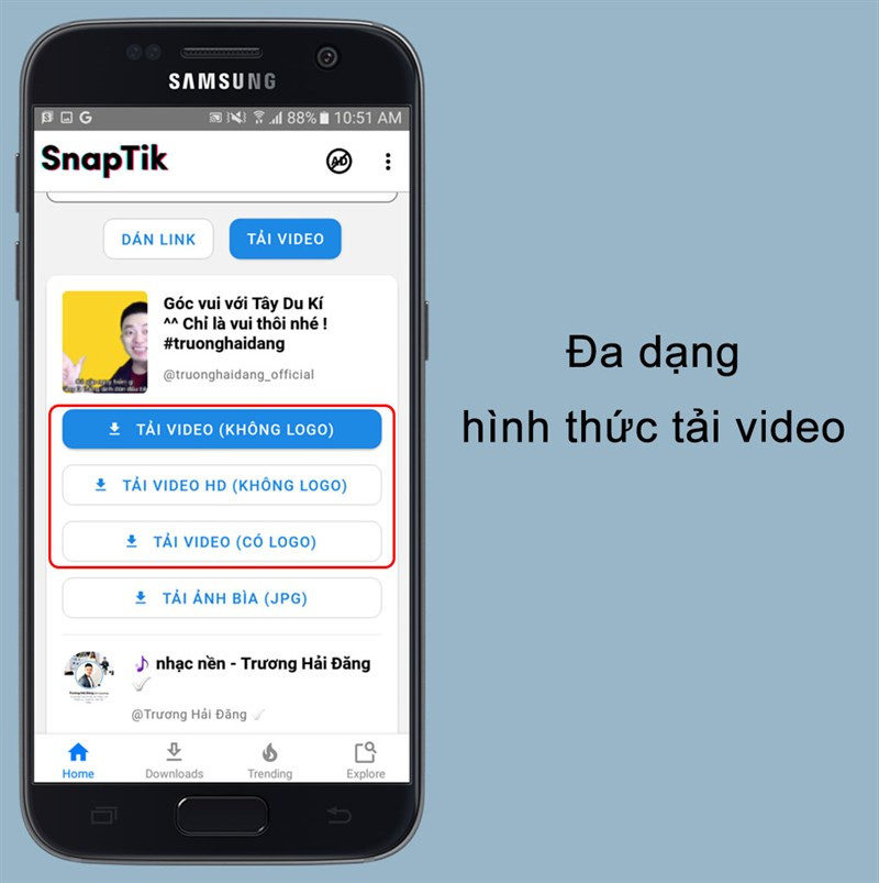 Đa dạng h&igrave;nh thức tải video tr&ecirc;n ứng dụng SnapTik