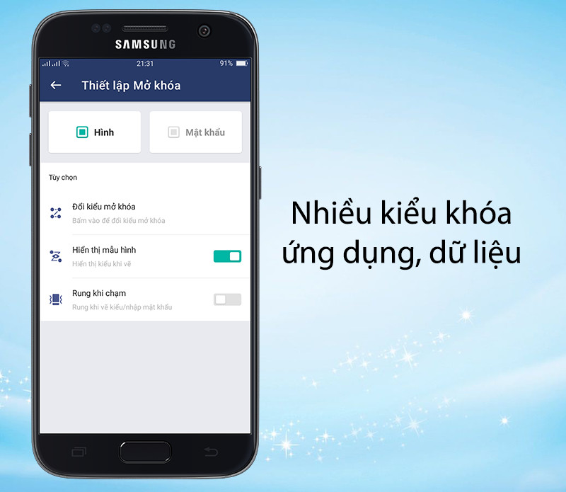 Đa dạng kiểu khóa như khóa số, nối số, Gmail