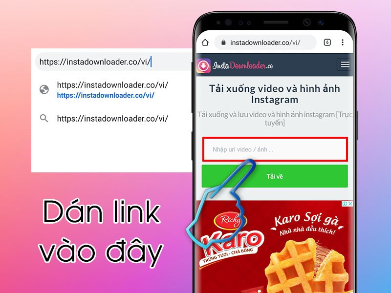 Dán liên kết vào trang web tải xuống