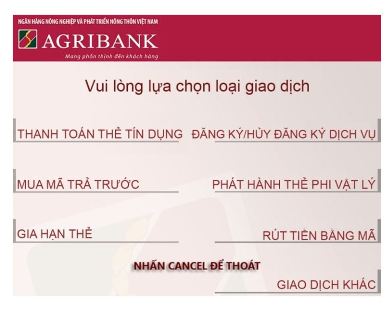 Đăng ký dịch vụ giao dịch trên ATM Agribank