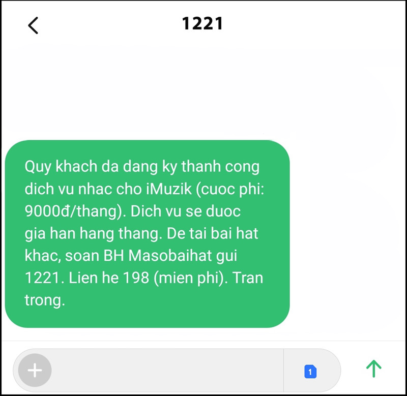 Đăng ký dịch vụ iMuzik thành công