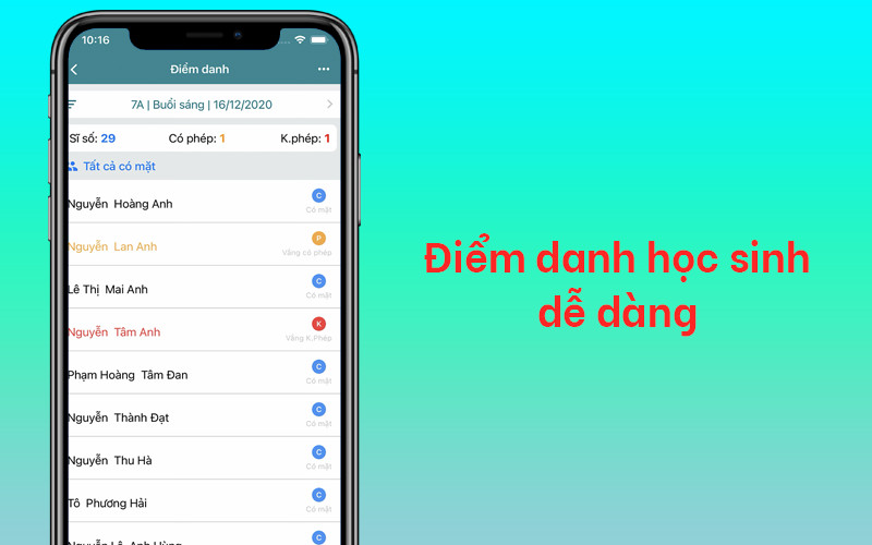 Điểm danh học sinh dễ d&agrave;ng