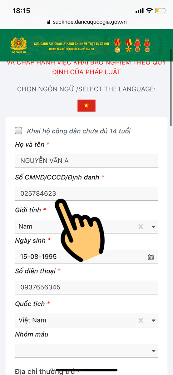 Điền các thông tin cá nhân