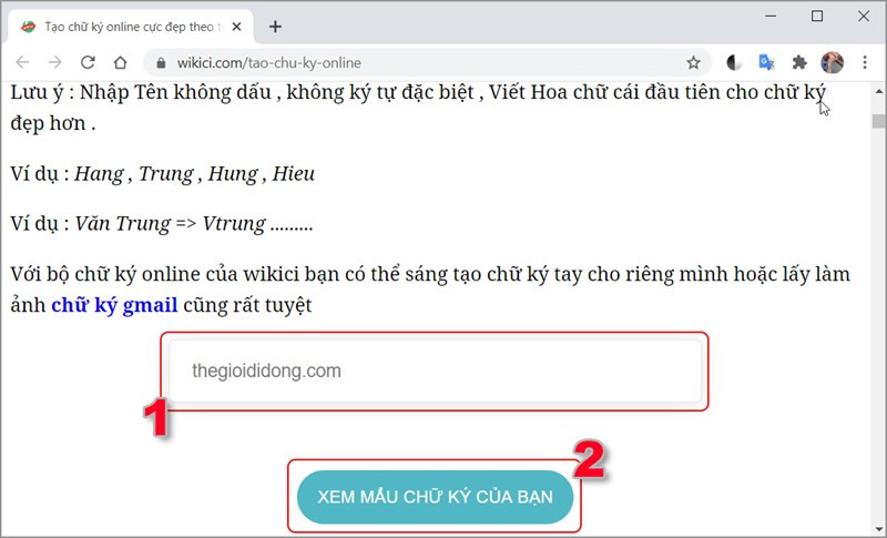 Điền tên làm chữ ký