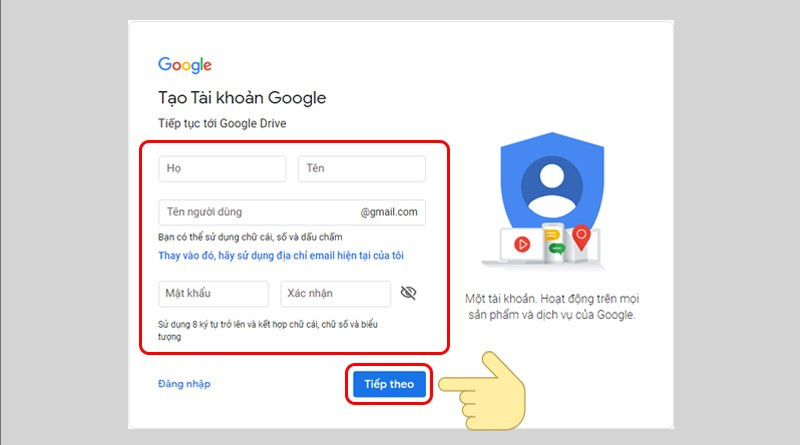 Điền thông tin tài khoản Google