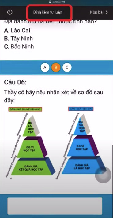 Đính kèm bài tự luận trên Azota điện thoại