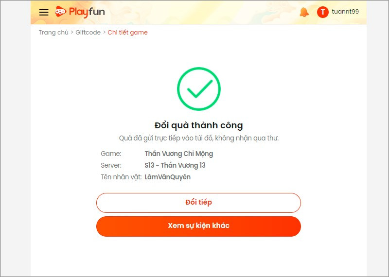 Đổi thành công