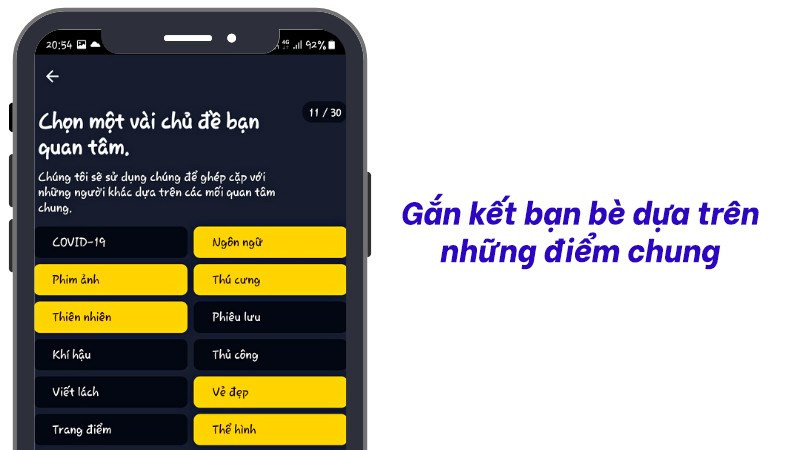 Gắn kết bạn b&egrave; dựa tr&ecirc;n những điểm chung