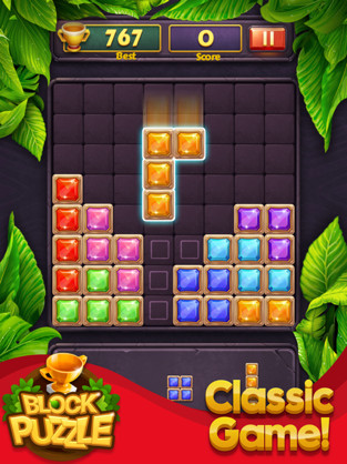 Giao diện chơi game Block Puzzle Jewel Legend với điểm số v&agrave; c&aacute;c khối h&igrave;nh