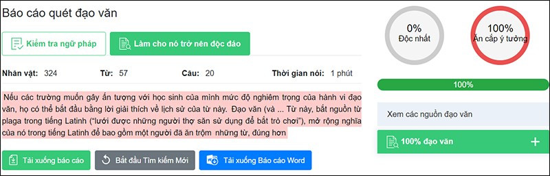 Giao diện làm việc với phần mềm Plagiarism Detector