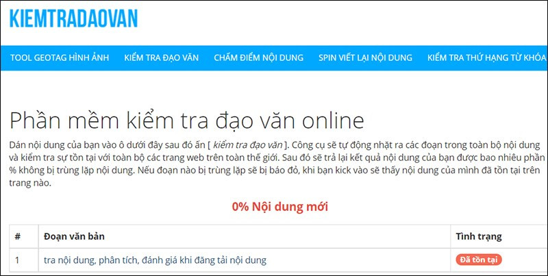 Giao diện trực tuyến của kiemtradaovan.com