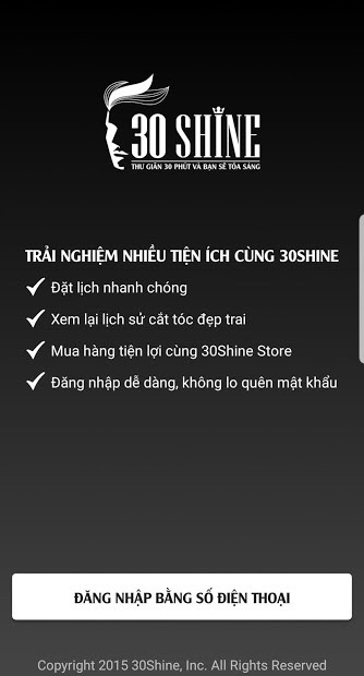 Giao diện ứng dụng 30Shine trên điện thoại.