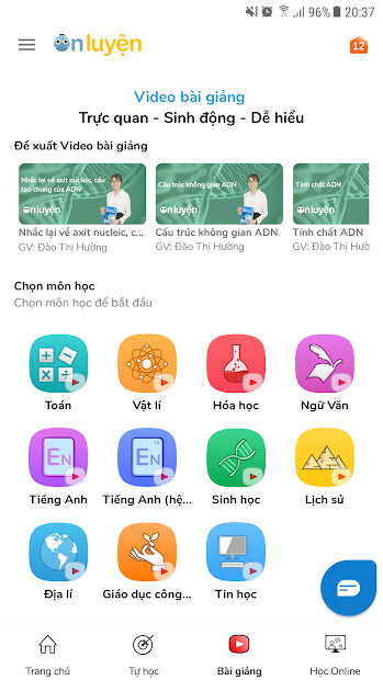 Giao diện ứng dụng Onluyen.vn