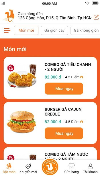 Giao diện ứng dụng Popeyes