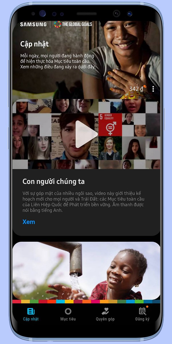 Giao diện ứng dụng Samsung Global Goals