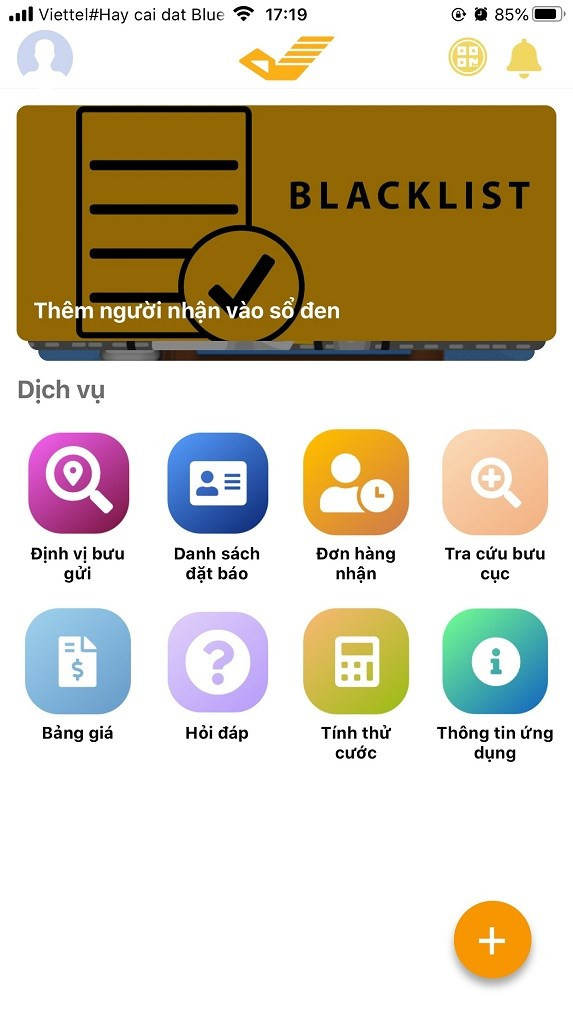 Giao diện ứng dụng VNPost