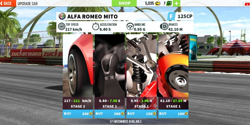 GT Racing 2: Giao diện nâng cấp xe