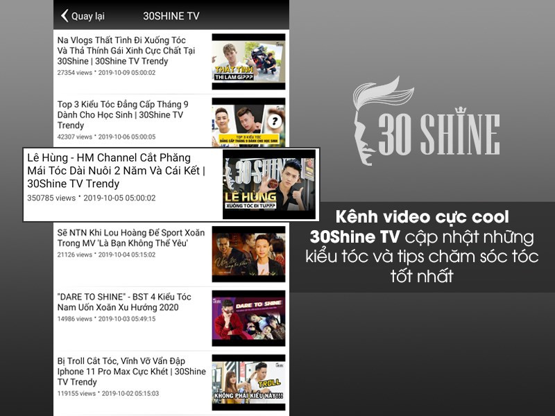 Kênh 30Shine TV chia sẻ kiến thức về tóc nam.