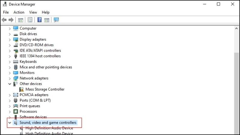 Kiểm tra driver âm thanh trong Device Manager