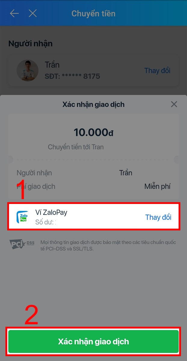 Kiểm tra thông tin, nguồn tiền và nhấn Xác nhận giao dịch