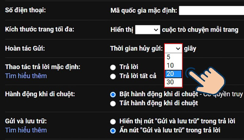 K&eacute;o t&igrave;m mục Ho&agrave;n t&aacute;c gửi v&agrave; chọn thời gian c&oacute; thể huỷ gửi.