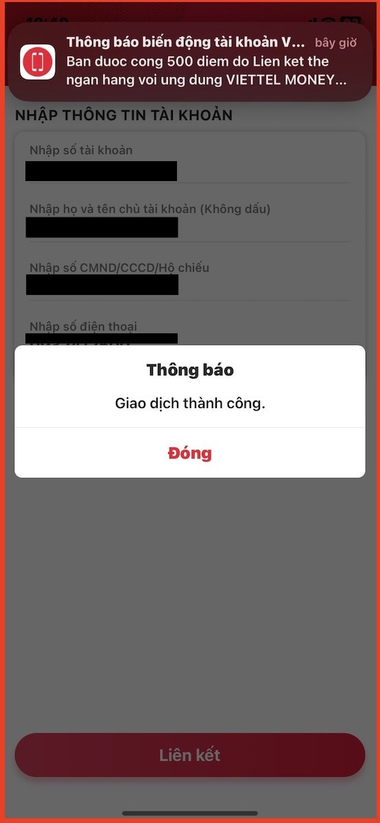 Li&ecirc;n kết thẻ th&agrave;nh c&ocirc;ng 